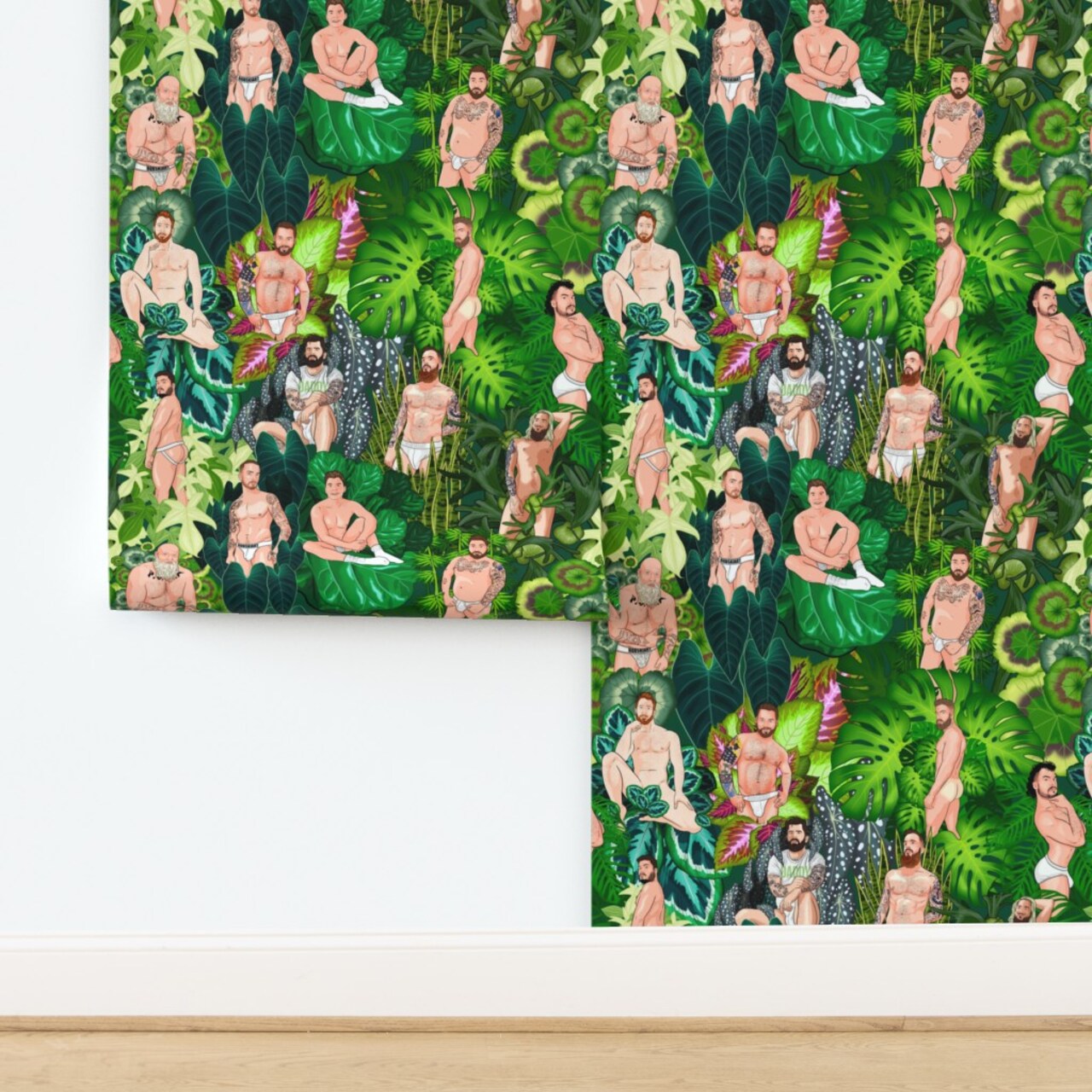 Houseplant Jungle Lgbtq Daddy Gay Homo Hunk Plant Mature Nsfw Green Whimsical Custom Removable Wallpaper by Spoonflower Peel & Stick Wallpaper 2FT Wide